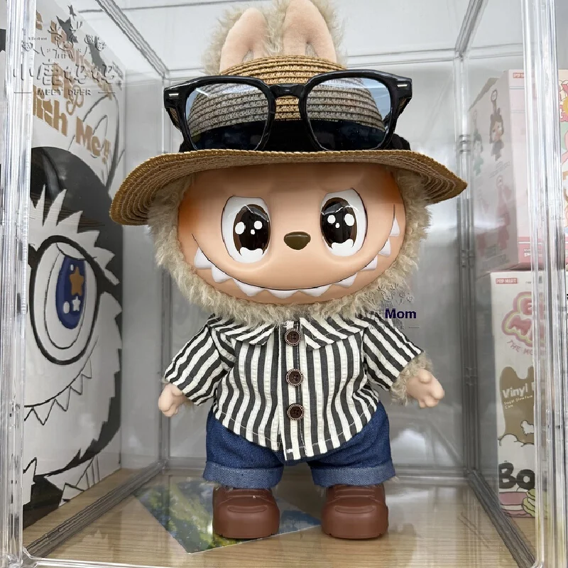 

Одежда для кукол Labubu 38 см I II Idol The Monster, аксессуары для одежды, подарки для сидения, крутая рубашка для мальчика, джинсовая шляпа, комплект