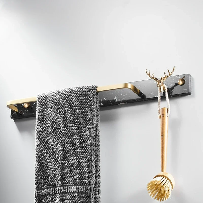 Marble brass black gold towel bar bathroom wall mounted towel rack shelf bathroom single rod animal hanging hooks