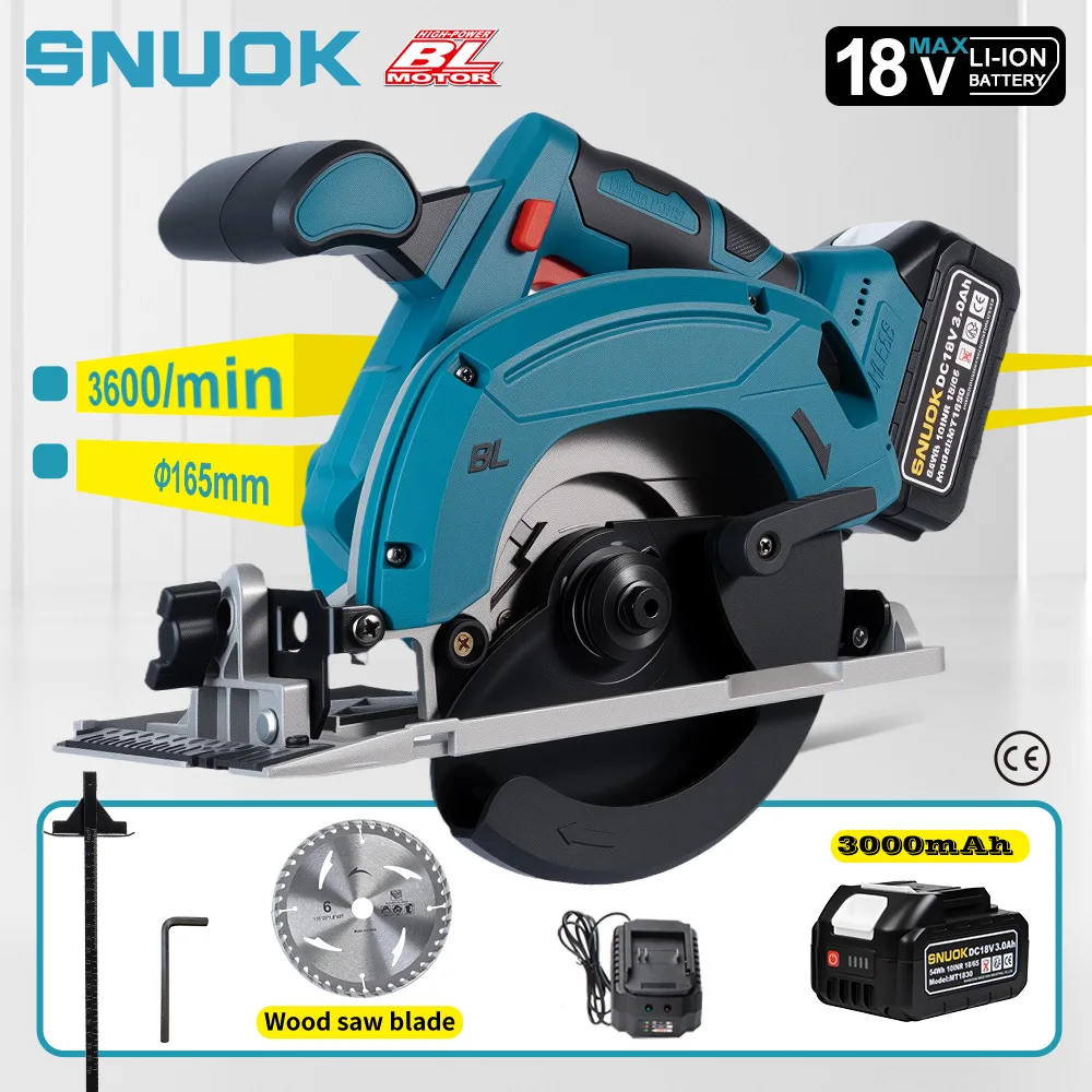 SNUOK 18V brushless electric circular saw 165mm multifunctional handheld ceramic tile cutter and wooden metal FOR Makita battery