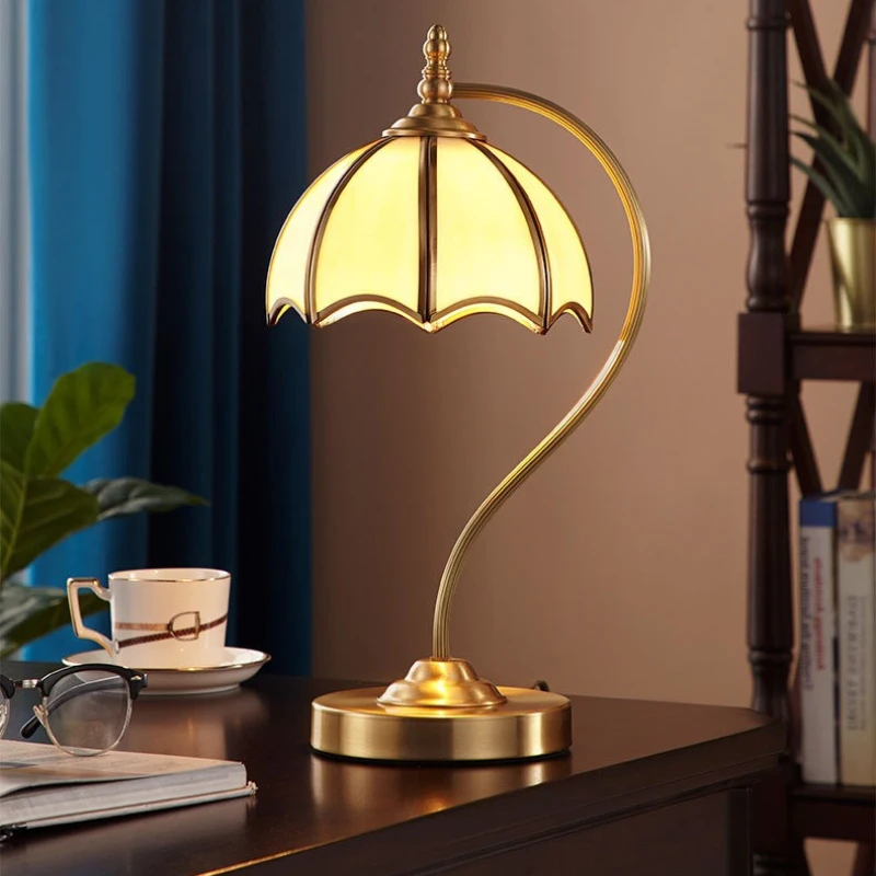 American Vintage Style Copper Floor Lamps for Study Homestay LED Lights for Room Whole House Wiring Type Glossy Standing Lights