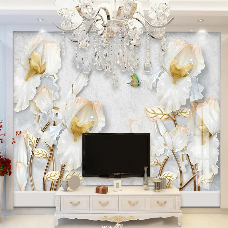 

3D Relief Lily Flower Mural Wallpaper Custom Fashion Interior Design Photo Wallpaper Living Room Bedroom 3D Fresco Papier Peint