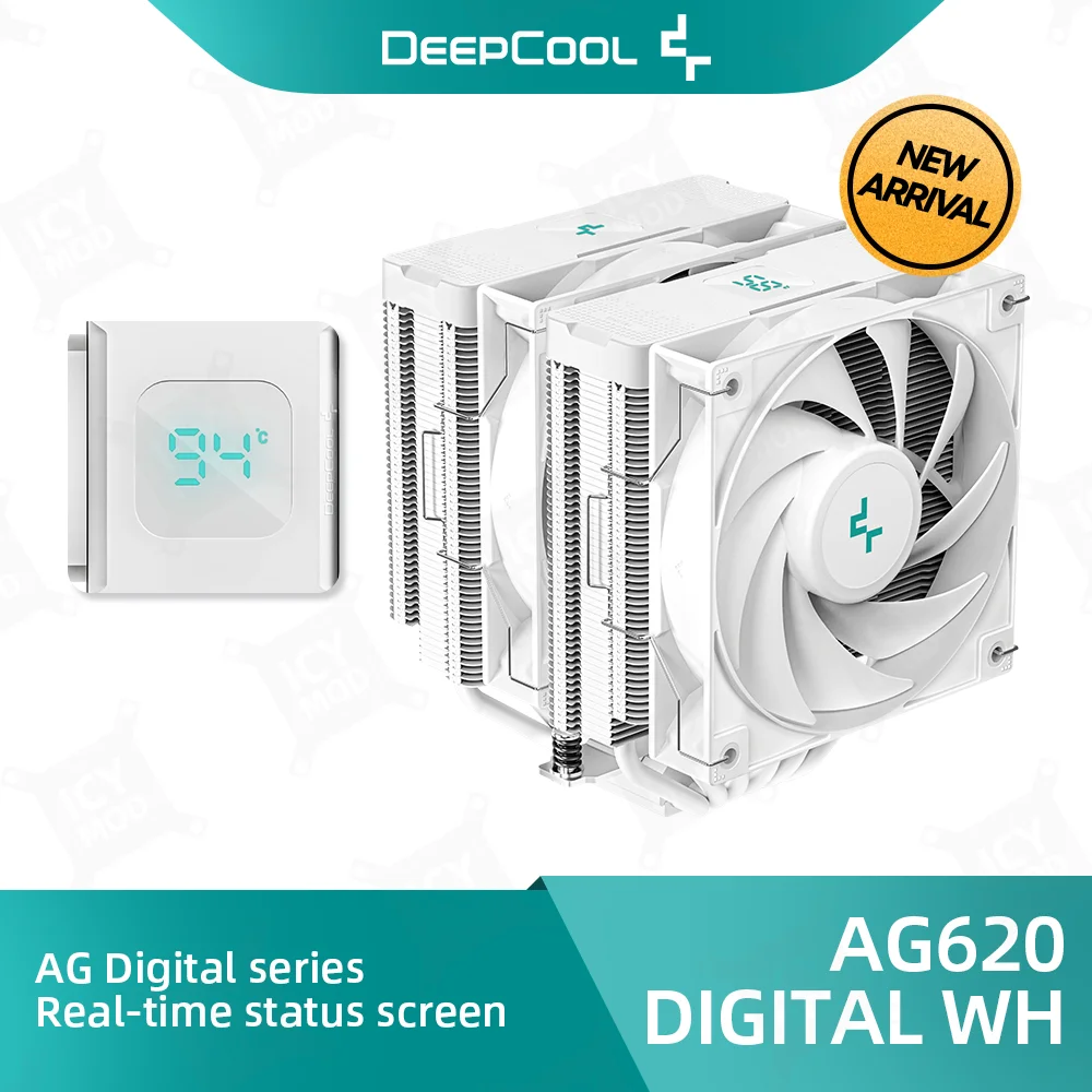 

DeepCool CPU Cooler AG620 Digital white for AM5 1950 RPM PWM Real-time Display CPU Air Cooler with 6 Heatpipe Chip Cooling