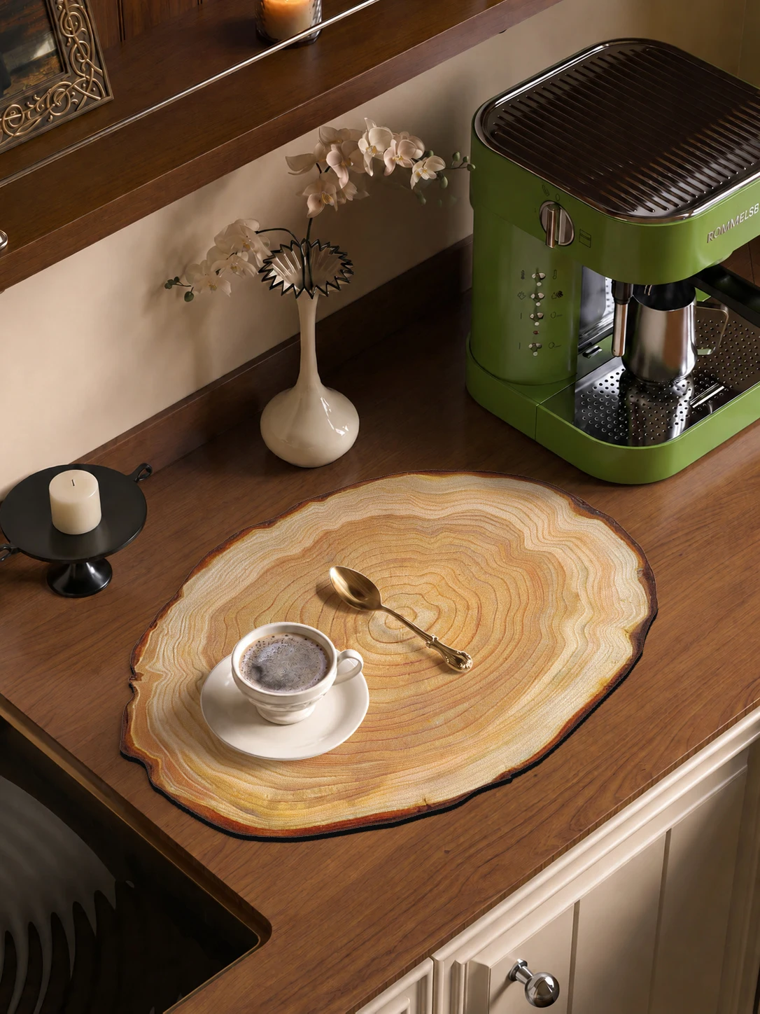 Natural Wood Grain Diatomite Kitchen Mat Super Absorbent Fast Drying Pad for Kitchen Countertop Dish Drying & Coffee Table Use