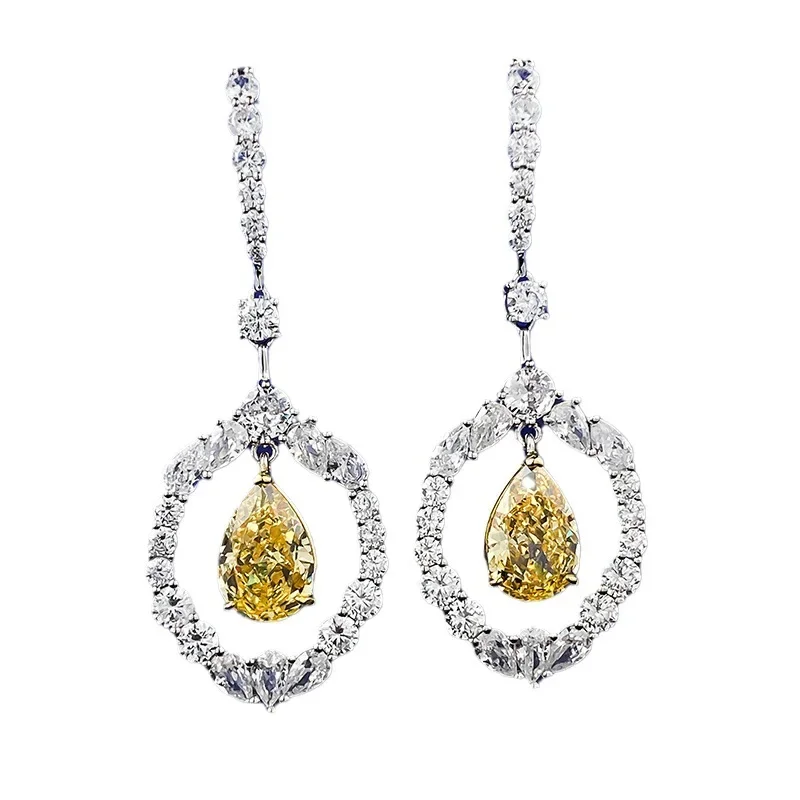 

Spring Qiaoer 925 Sterling Silver 8*12mm Pear Citrine High Carbon Diamond Gemstone Dangle Drop Earring Women 18k Plated Jewelry