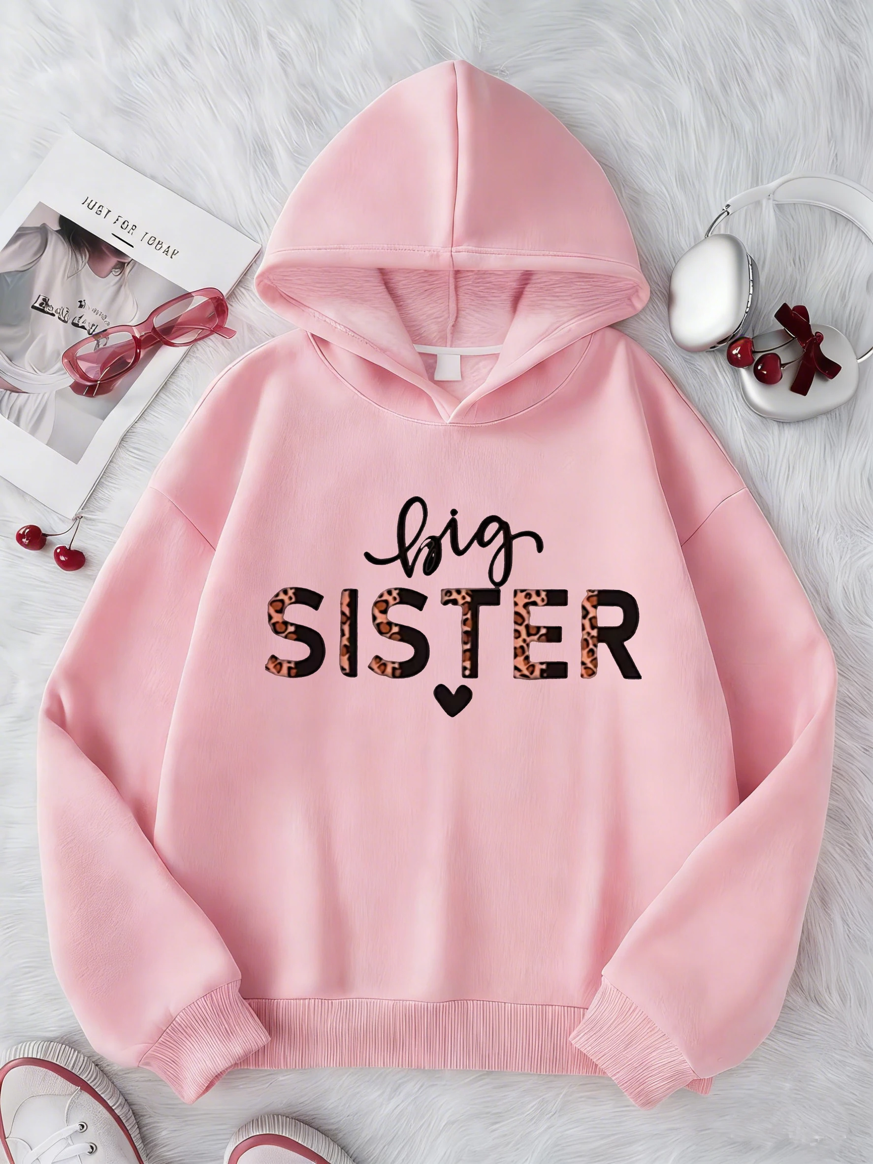 Modischer Big Sister Hoodie mit Leopardenmuster für Kinder, Hip-Hop-Sweatshirt, lässige Kapuzenpullover für Jungen und Mädchen