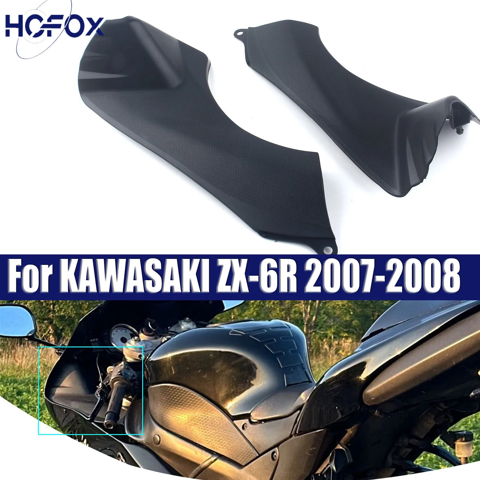 

For KAWASAKI ZX-6R 2007-2008 Motorcycle Tank Side Cover Cowl Panel Fairing ABS Black Plastic
