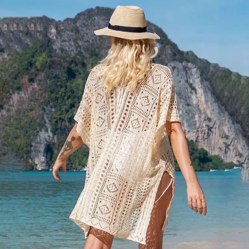 Nowa ażurowa dzianinowa koszula chroniąca przed słońcem, wakacyjna kurtka bikini, sukienka, strój kąpielowy, luźna bluza, sukienka plażowa.