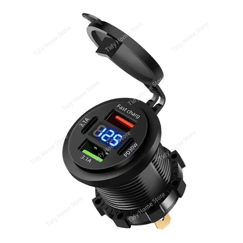 New 12V/24V Car, RV and Yacht 4-port Dual PD+ Dual QC3.0 Digital Display Fast Charging Car Modification U