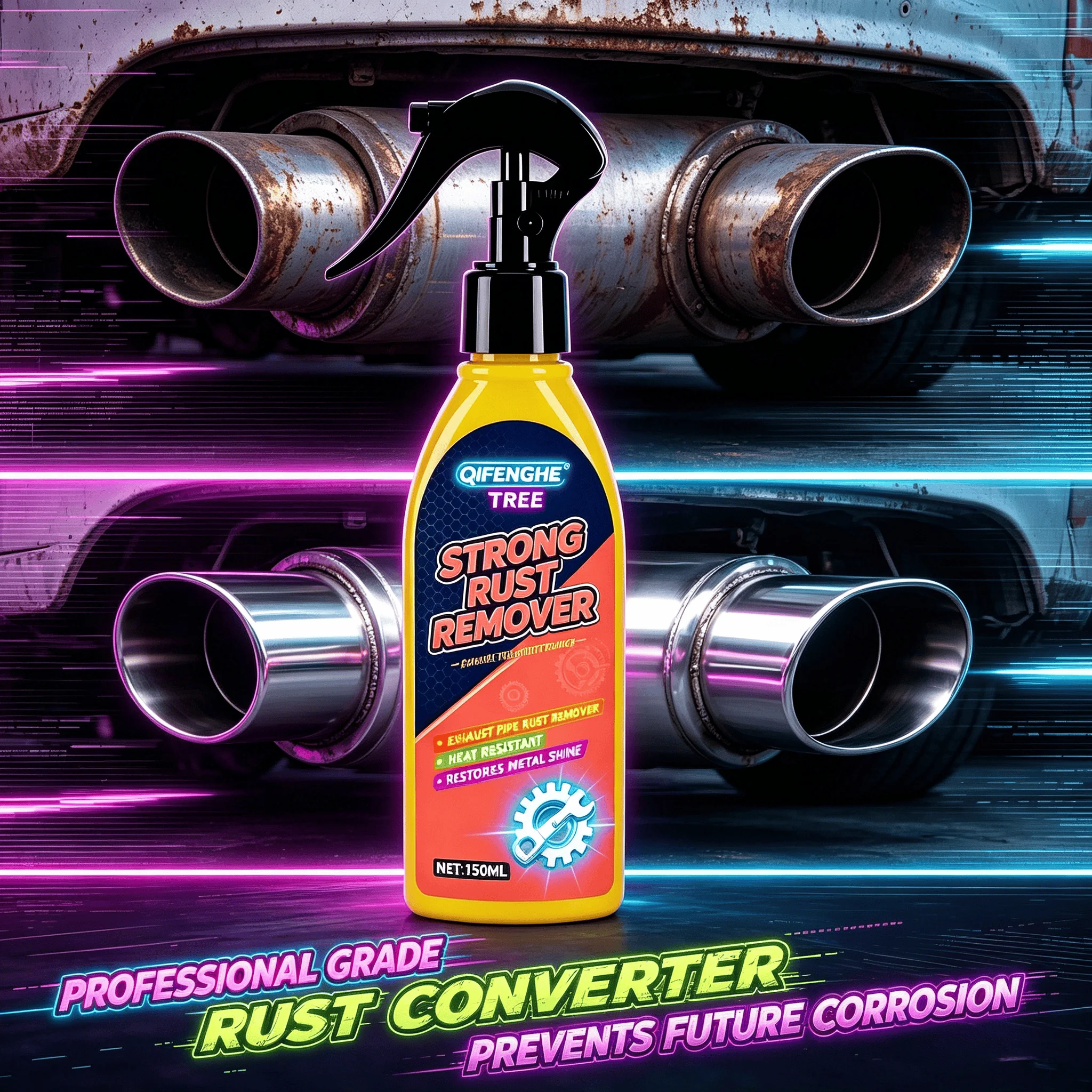 Chrome Trim Looking Tired? QiFENGHE® 150ML Strong Rust Remover Wipes Out Rust and Grime, Leaves a Clean Bright Finish