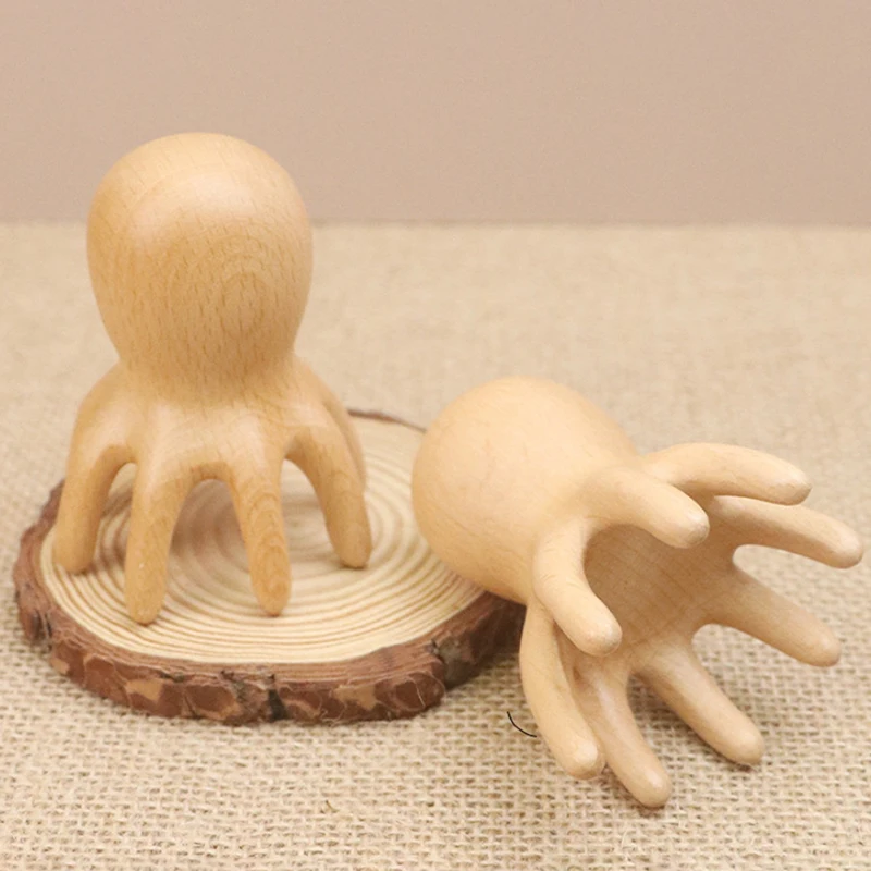 Sandalwood Octopus Massage Comb Head Meridian Scraping Scalp Massage Brush Acupuncture SPA Gua Sha Massage Comb Fatigue Relief view 3