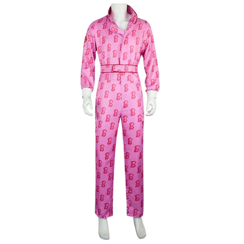 Movie Ken Ryan Gosling Cosplay Costume Adult Men Pink Letter Jumpsuit Halloween Carnival Bodysuit Outfit Party Zentai