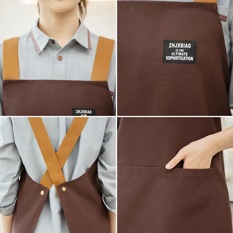 Waterproof Canvas Apron with Black patch Uniform Clothing Custom Logo Unisex Adjustable Working Wear Aprons