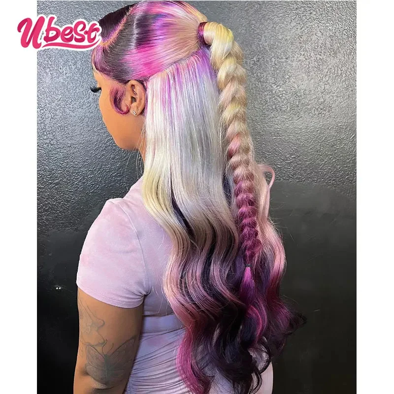 Perruque Lace Front Wig Body Wave brésilienne naturelle-violet ombré, 13x6, perruque Lace Wig, transparente, 613, document 200%, pour femmes