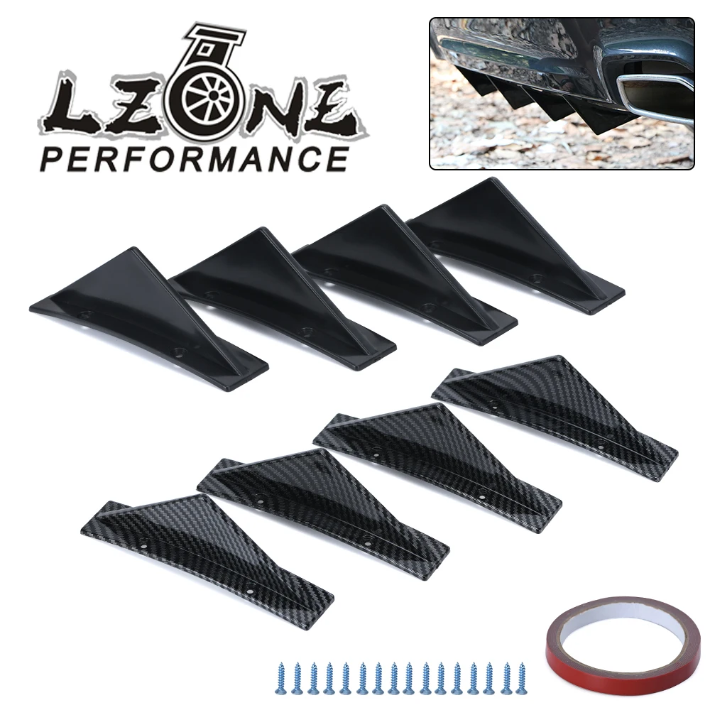 New Fashion Carbon Fiber Curved Car Rear Bumper Addon Lip Diffuser Shark Fin Universal Spoiler Car-Styling Car Accessories 4Pcs