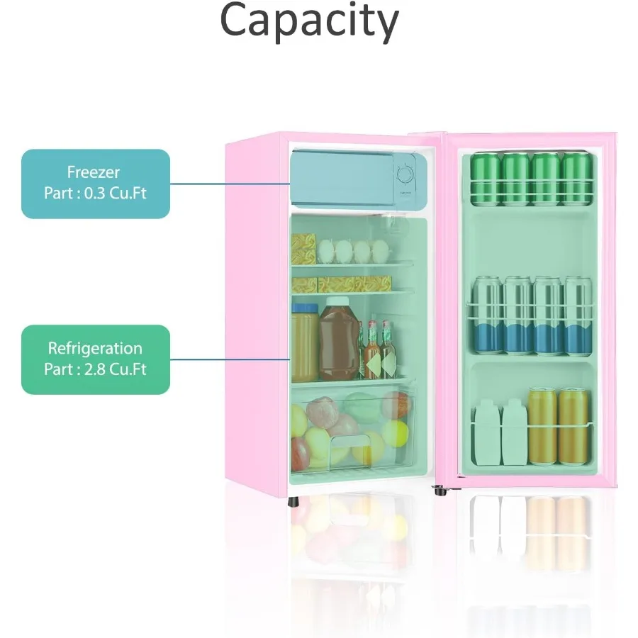 Kulkas Mini 3.1 Cu.Ft dengan Freezer, Pintu Tunggal, Kulkas Kompak untuk Apartemen, Asrama, Kantor, Kamar Tidur, 5 Pengaturan Suhu