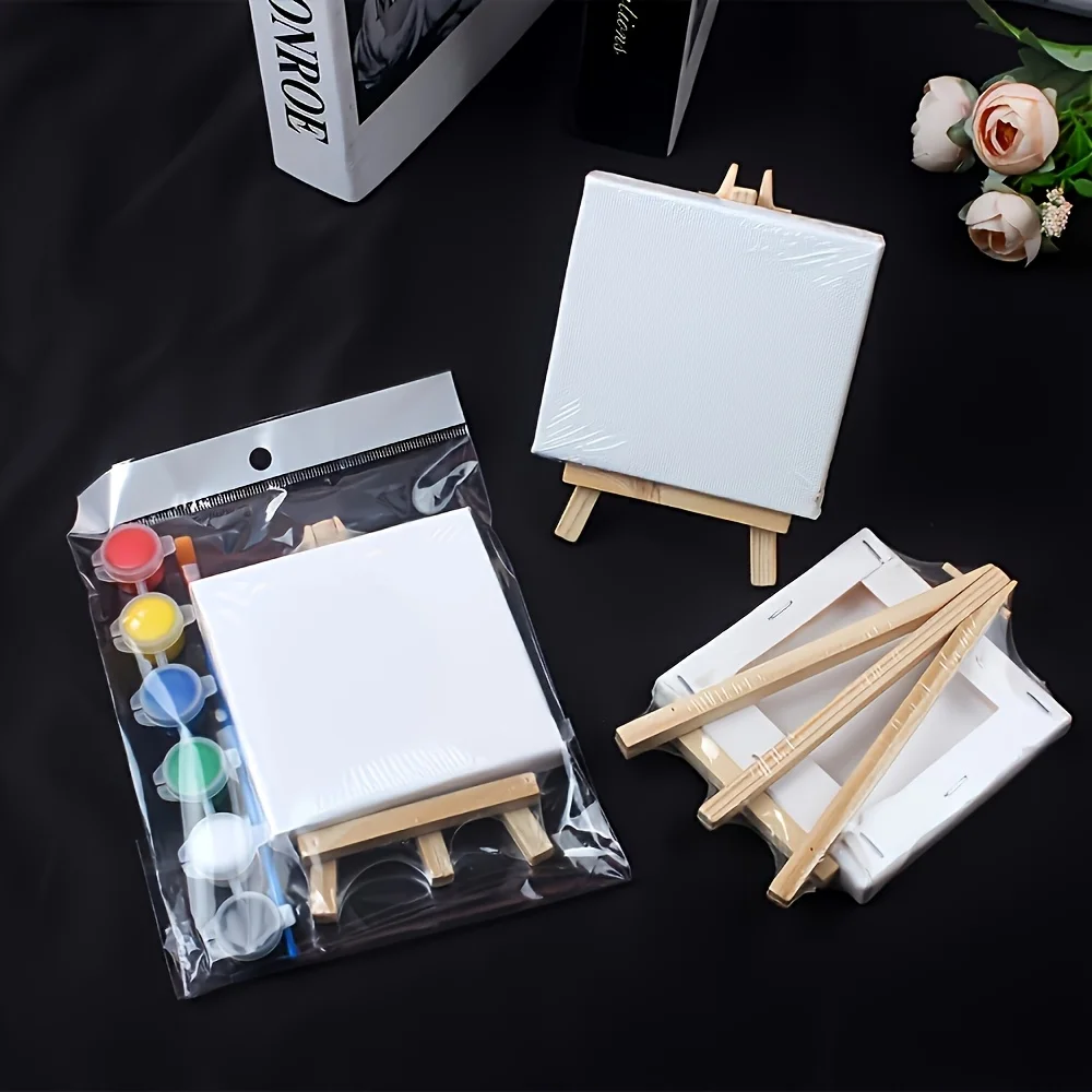 Mini Art Canvas Set with Easel Wood Frame Acrylic Paints And Brushes DIY Painting Kit Blank Canvas Panels for Oil Acrylic Painti