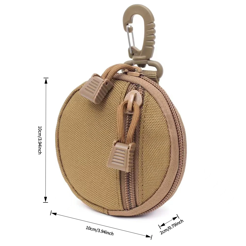 Tactical Molle Pouch Round Small EDC Utility Bag with Plastic Clip Nylon Zipper Storage For Outdoor Hunting Airsoft Camping Gear