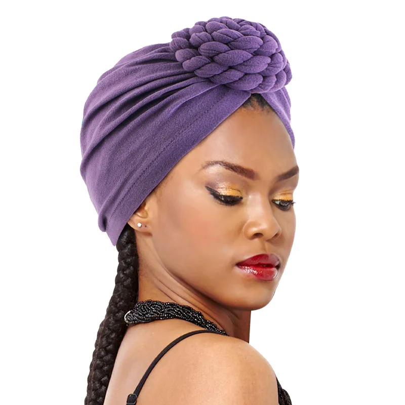 

New Women Braids Knot Turban Muslim Hijab Beanies Bonnet Hat African Headscarf Elastic Hair Loss Chemo Cap Head Cover Skullies