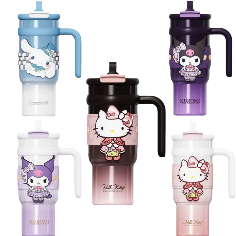 

Изолированная чашка Sanrio, милая аниме «Hello Kitty Kuromi», соломенная чашка из нержавеющей стали 316, большая емкость, уличная вакуумная бутылка для воды, подарок