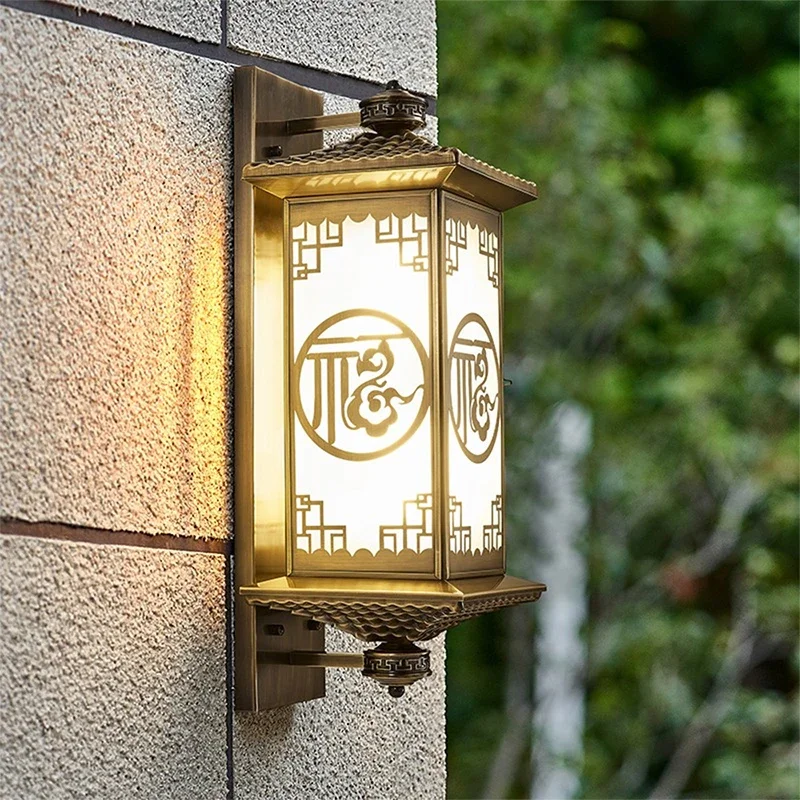 Contemporary Solar Brass Outdoor Wall Lamps Simplicity Waterproof Creative Balcony Hallway Courtyard Villa Gate Hotel