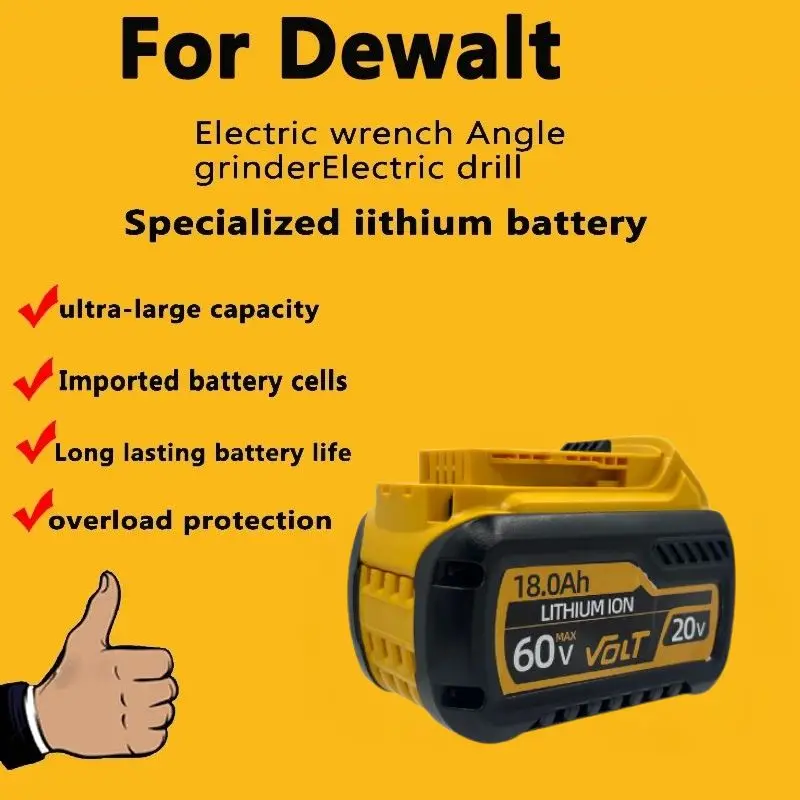 Pro lithium-iontové baterie DEWALT s maximálním napětím 60 V, vhodné pro baterie DCB609, DCB184, DCB200, DCB204, DCB205, DCB206, 6,0 Ah/12,0 Ah - náhled 4