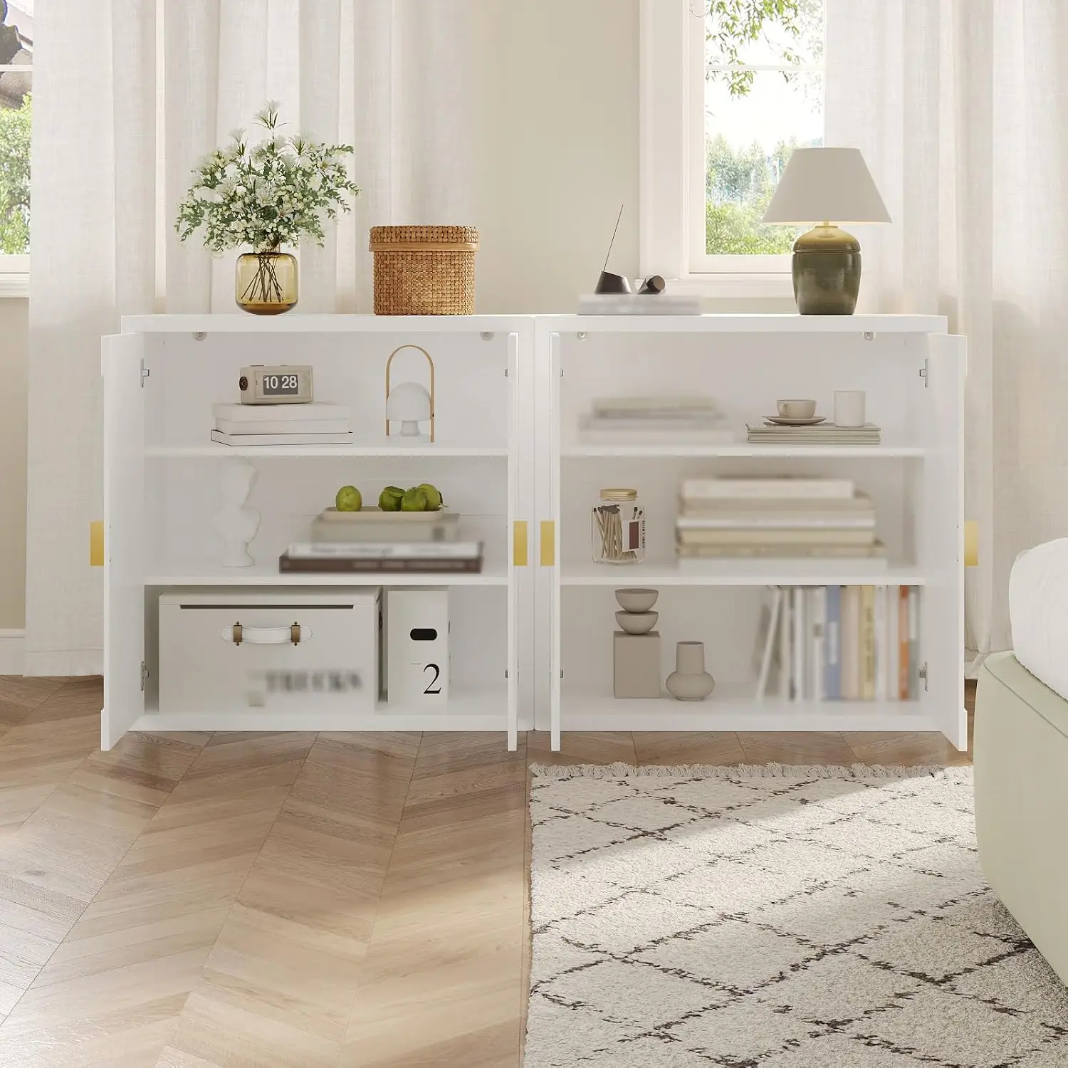 White Fluted Sideboard Cabinet With Shelves & Soft-Close Doors 31.5