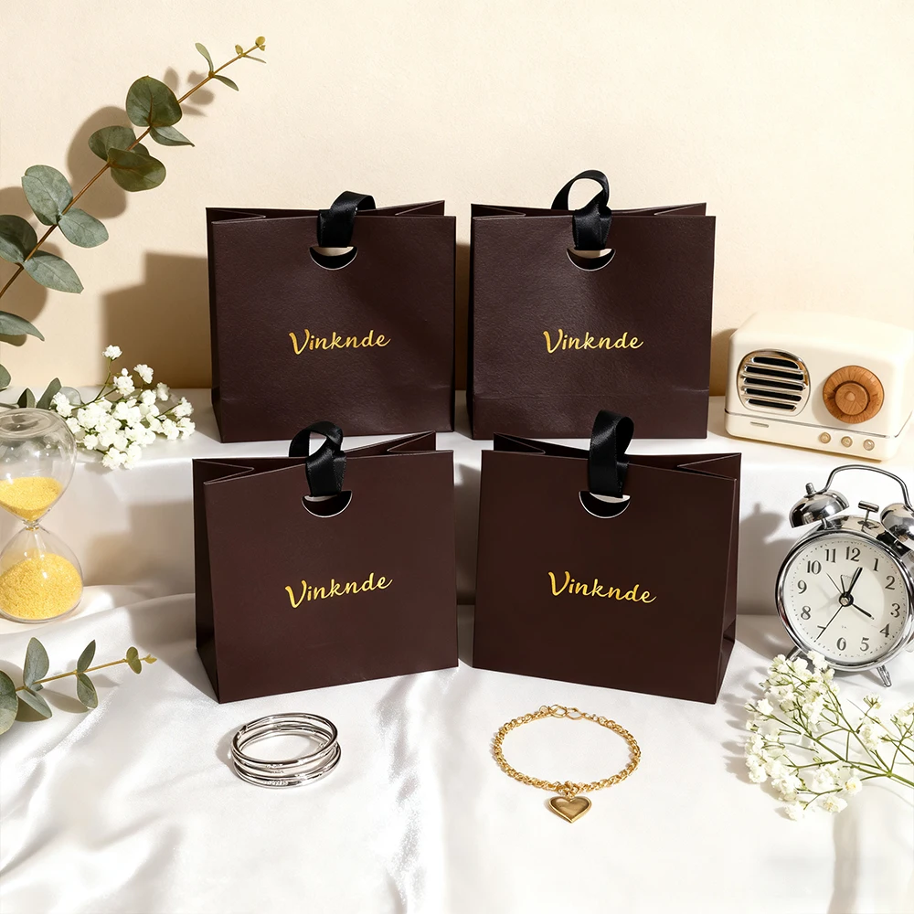 شعار مخصص 22x18x8.5 سنتيمتر هدية القهوة ورقة حقيبة مجوهرات العطور مستحضرات التجميل تخزين صغير التعبئة والتغليف حمل حقيبة باليد الشريط #1