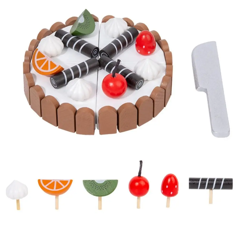 Magnetic Birthday Cake Pretend Play House Interactive Wooden Children Kitchen Exquisite Pretend Play Mousse Cake Cutting Game