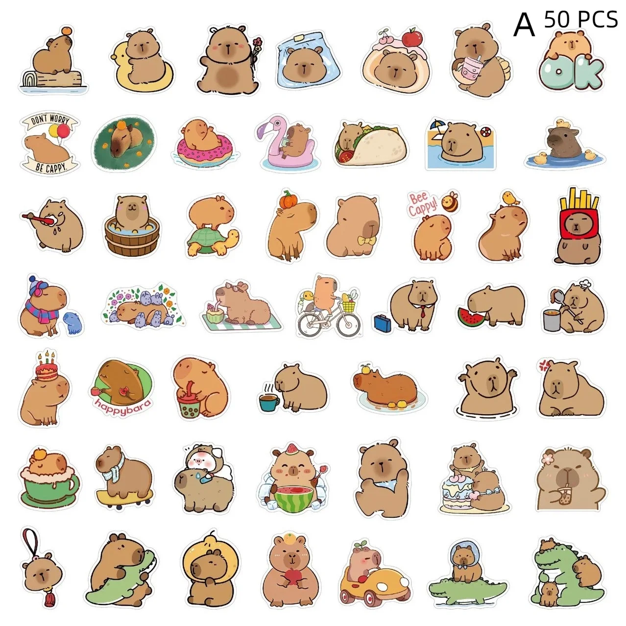 50/100pcs New Style Cartoon Capybara Stickers, Cute Capybara Notebook Stickers, Decorative Stickers for Phones, Water Cups,kawai