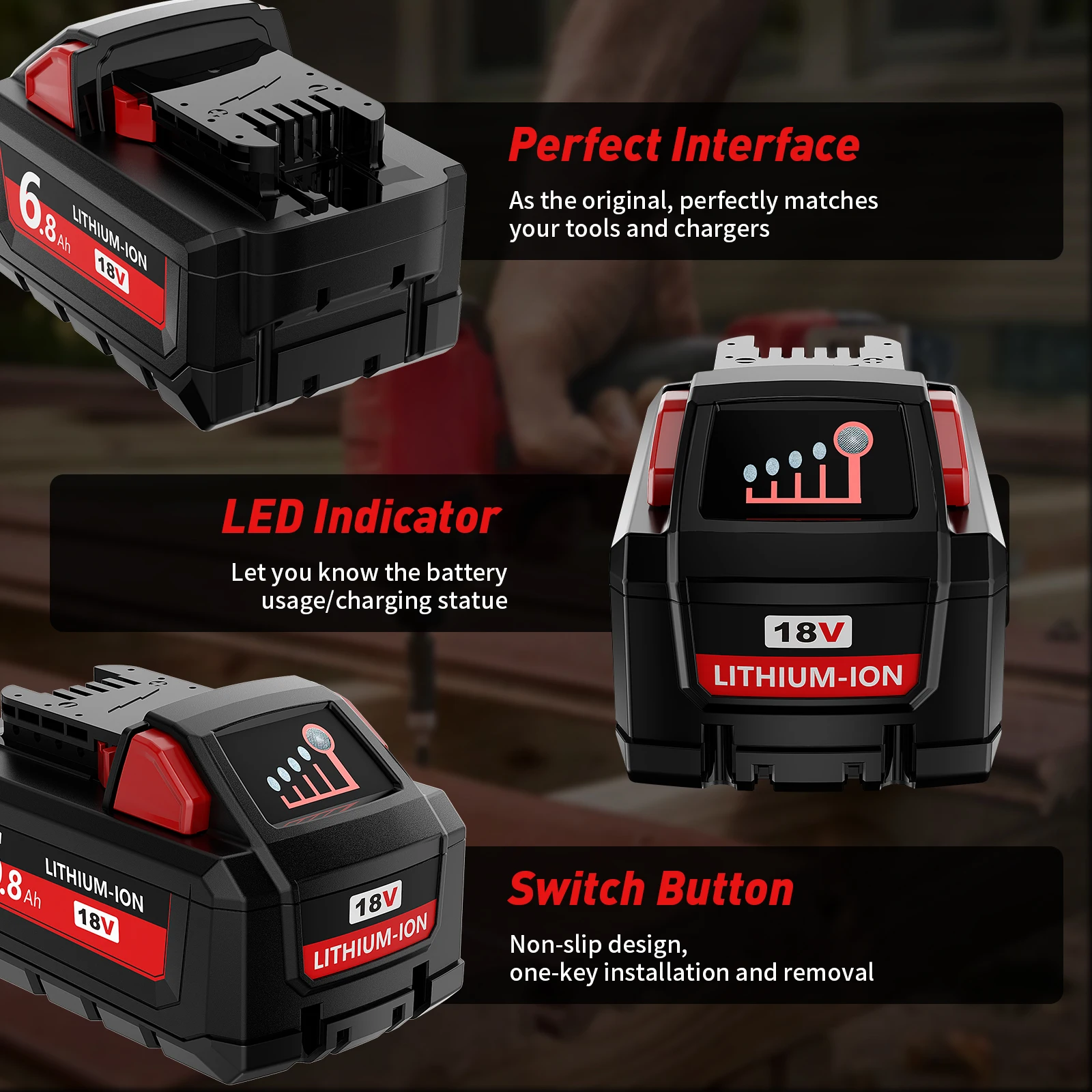 For Milwaukee M18 18V Replacement For Milwaukee M18B5 XC 3500mAH/6800mAH/8000mAH Li-ion Battery M18B 48-11-1850 2604-22 2604-20