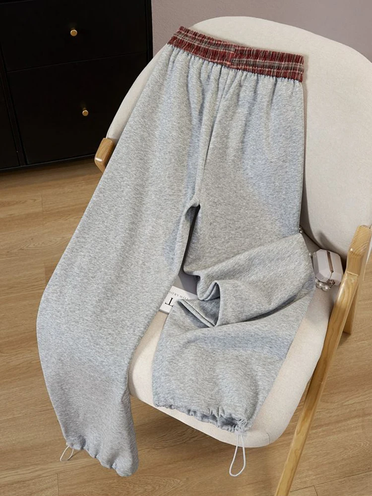 韓国スポーツ子犬刺繍ワイドレッグパンツ女性パッチワーク甘い初秋ズボン原宿ルーズカジュアルレースアップパンツ