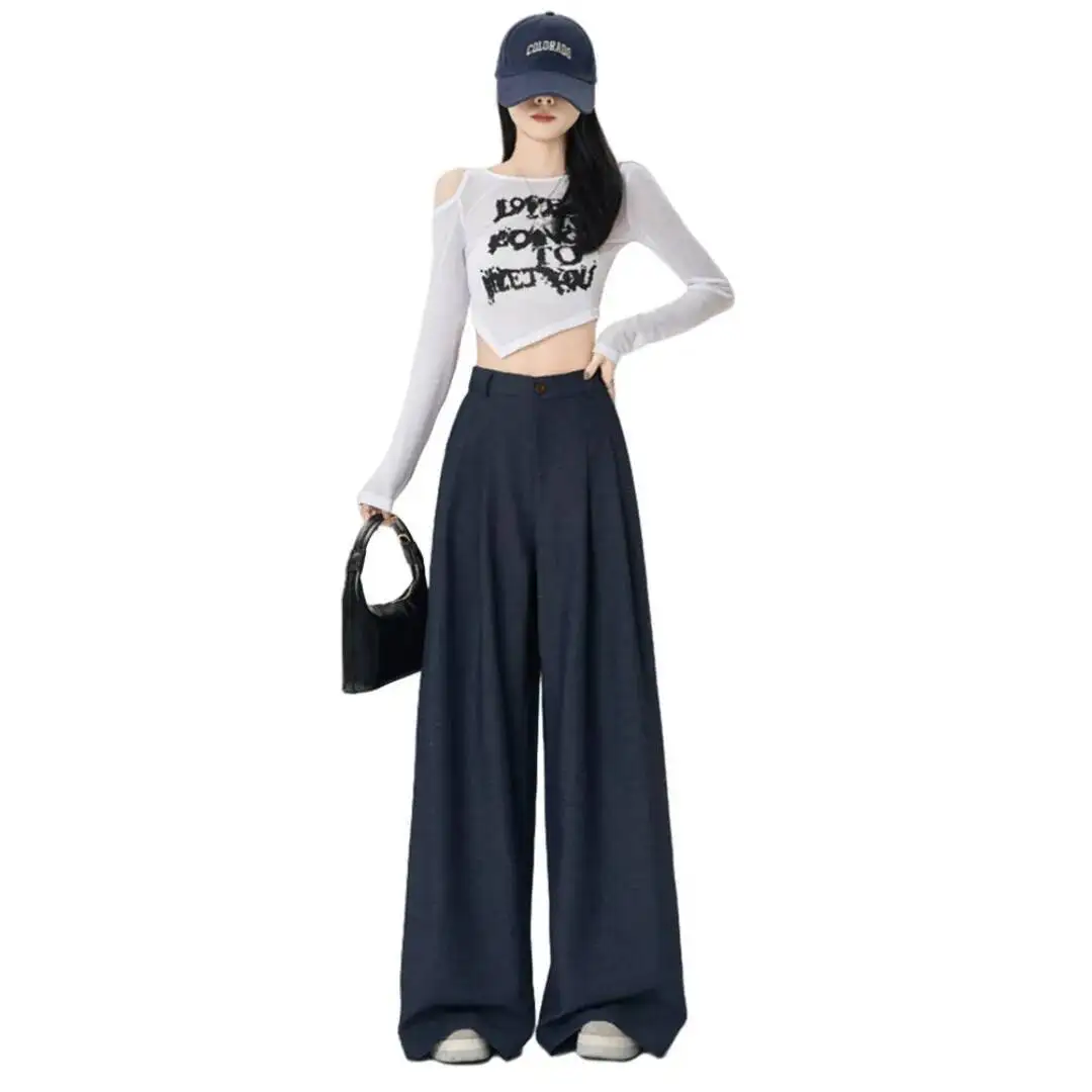 Women Pants 2025 New Style Women's High End Black Suit Pants Women High Waisted Pants Loose Floor Dragging Wide Leg Pants