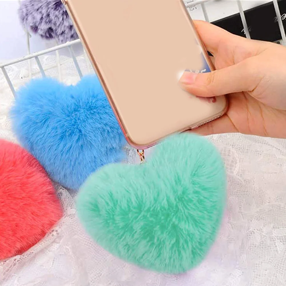 12 Pcs Fur Ball Keychain Cute Keychains for Backpacks Puff Pendant Ring Pompom Fob Plush Car