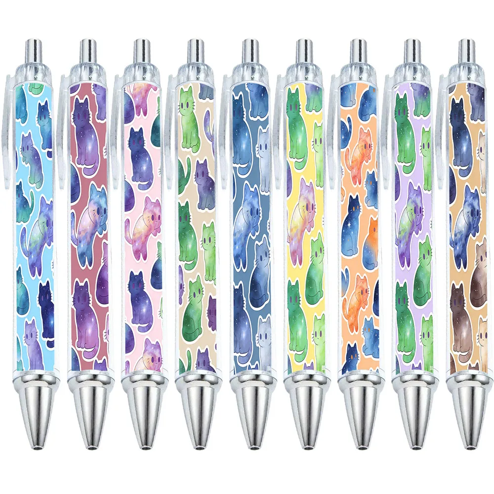 5er/9er-Set Bunte Kugelschreiber mit Sternenhimmel-Katzenmotiv – Sternenhimmel-Katzen-Serie Geschenkstift für Studenten, zum Schreiben und Unterschreiben, Schreibwaren