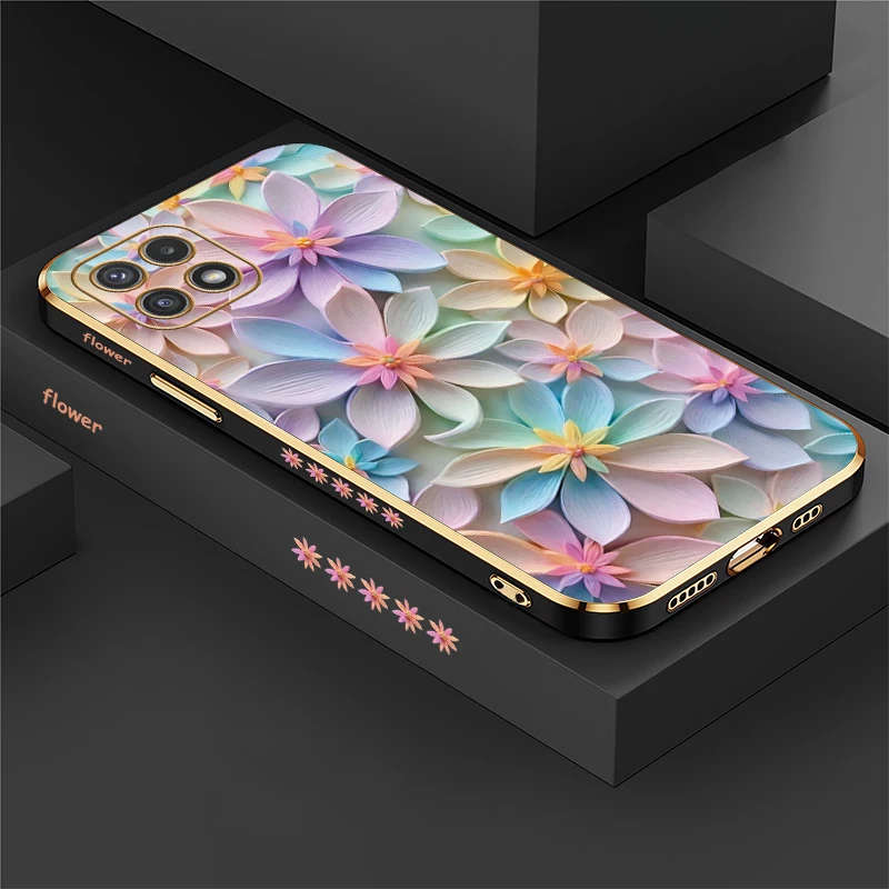 สําหรับ Samsung Galaxy A52 A52S A42 A72 4G 5G A32 A22 A7 2018 โทรศัพท์กรณีหรูหราชุบซิลิโคนนุ่มกันกระแทกดอกไม้ Capa
