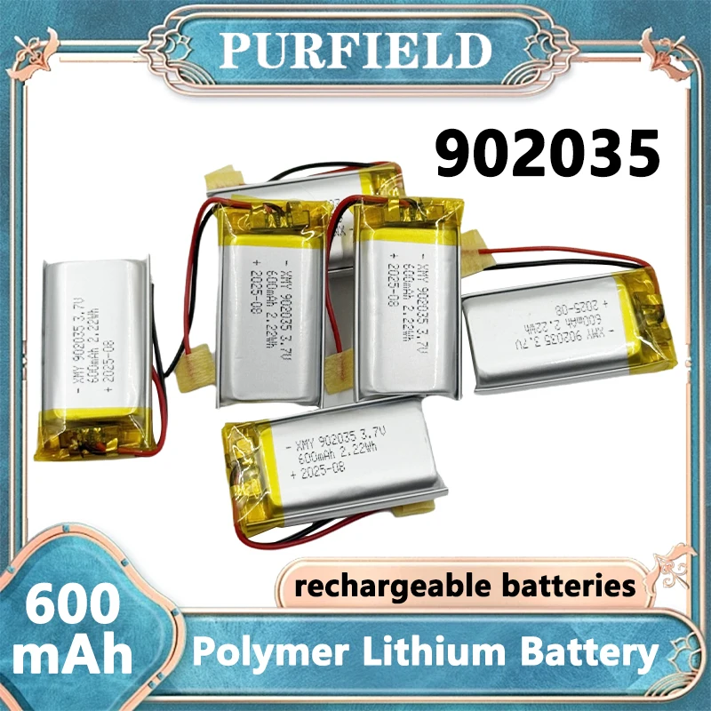 PURFIELD 902035 3.7 600mAh Polymer lithium battery ，Li-On rechargeable For MP3 GPS DVD Bluetooth Recorder Speaker E-book Camera