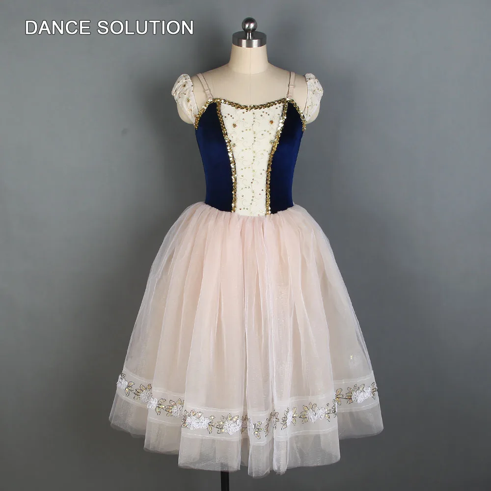 

Navy Blue Velvet Bodice with Romantic Tulle Skirt Ballet Tutu Dress Professional Performance Costumes for Women and Girls 19836