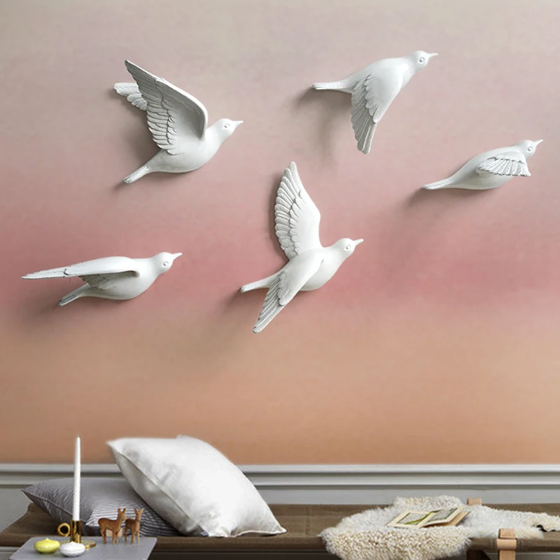 Non-perforated Three-dimensional Bird Wall Hanging Wall Decoration Wall Sticker Creative Room Art Animal Bird Hanging Decor