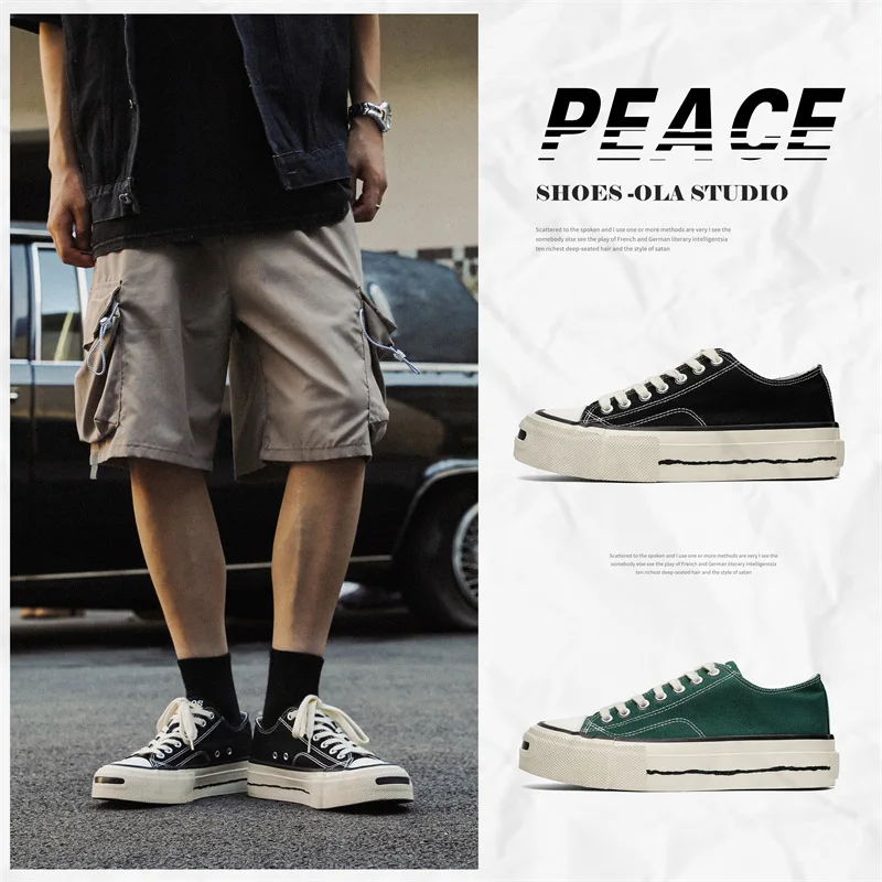 

Mens Vintage Platform Canvas Shoes Thick Rubber Sole Lace Up Casual Street Sneakers Men Trendy Daily Walking Skateboard Footwear
