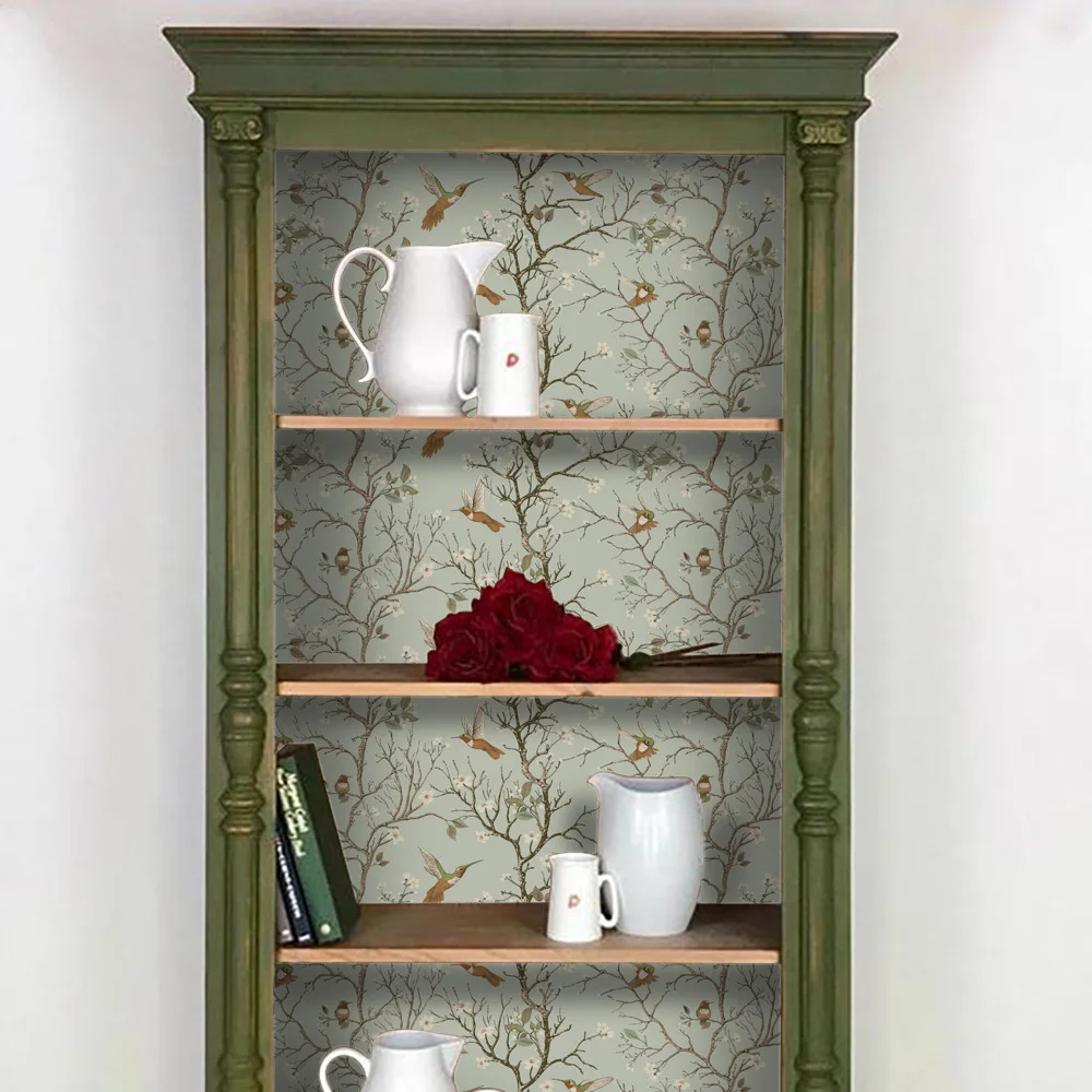 Peel and Stick Hummingbird Floral Branch Pattern Wallpaper Self Adhesive Contact Vinyl PVC Wall Paper for Bedroom Cabinet