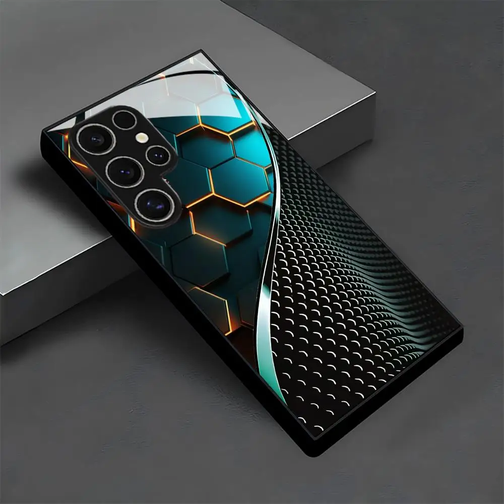 Creative Honeycomb Wood Pattern glass Phone Case For Samsung Galaxy S26 S25 S24 S22 S23 Ultra S21 S20 Plus 5G Frosted Full Cover