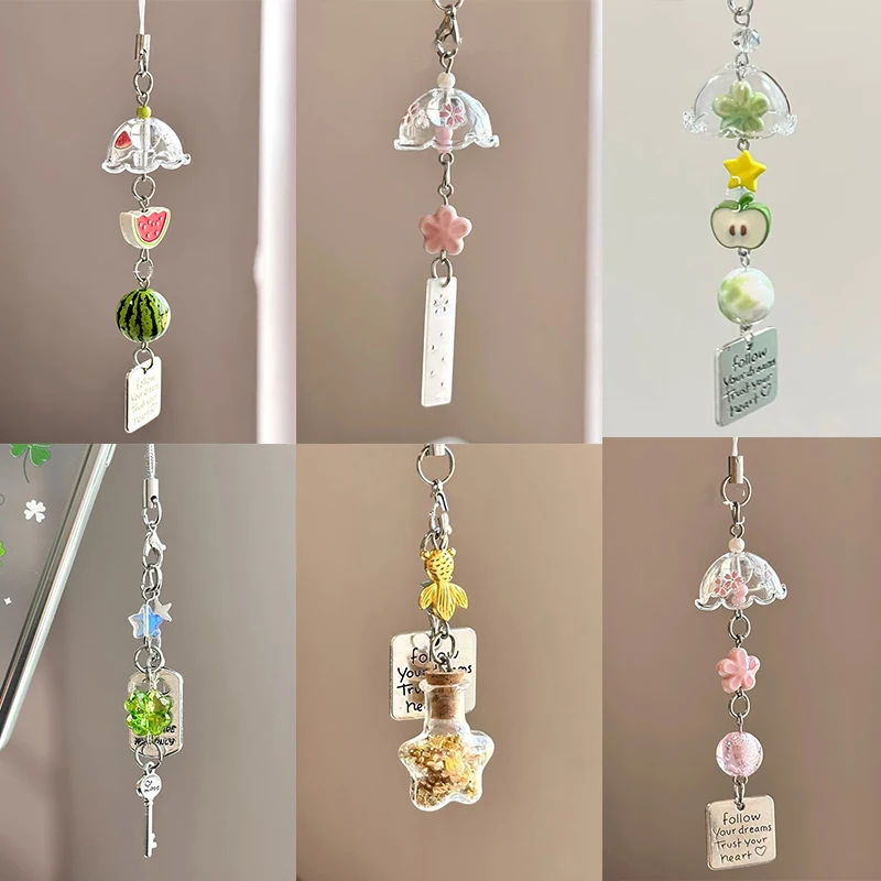 Transparent Keychain Cute Wind Chime Pendant Keyring Mobile Phone Lanyard Kawaii Bag Decorative Accessories Home Decorations