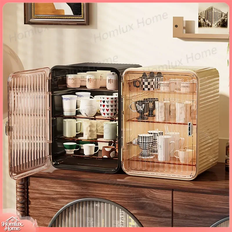 Dust Proof Cup Holder Light Luxury Multi Layer Water Cup Storage Rack Acrylic Desktop Tea Set Bottle Organizer for Kitchen
