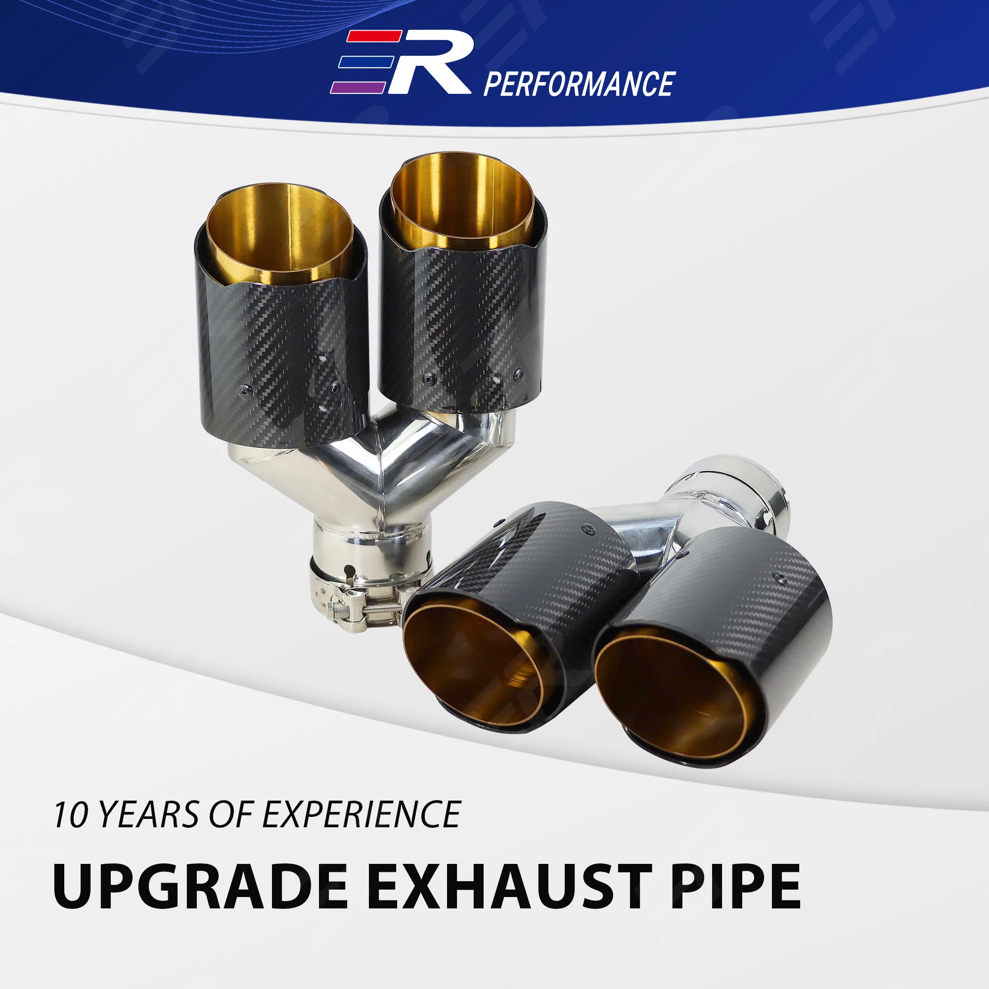 

1 шт., выхлопной наконечник из настоящего углеродного волокна ER, золотой, нержавеющая сталь, двойной выпуск, автомобильный глушитель, универсальная автомобильная концевая труба, модификация