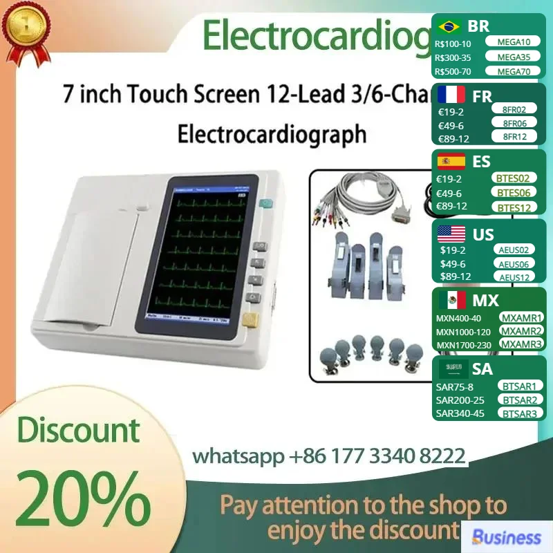 

7 inch touch screen Human/Vet Use ECG301 /ECG601 Digital 3/6 Channel 12 Leads ECG/EKG Machine Electrocardiograph With software