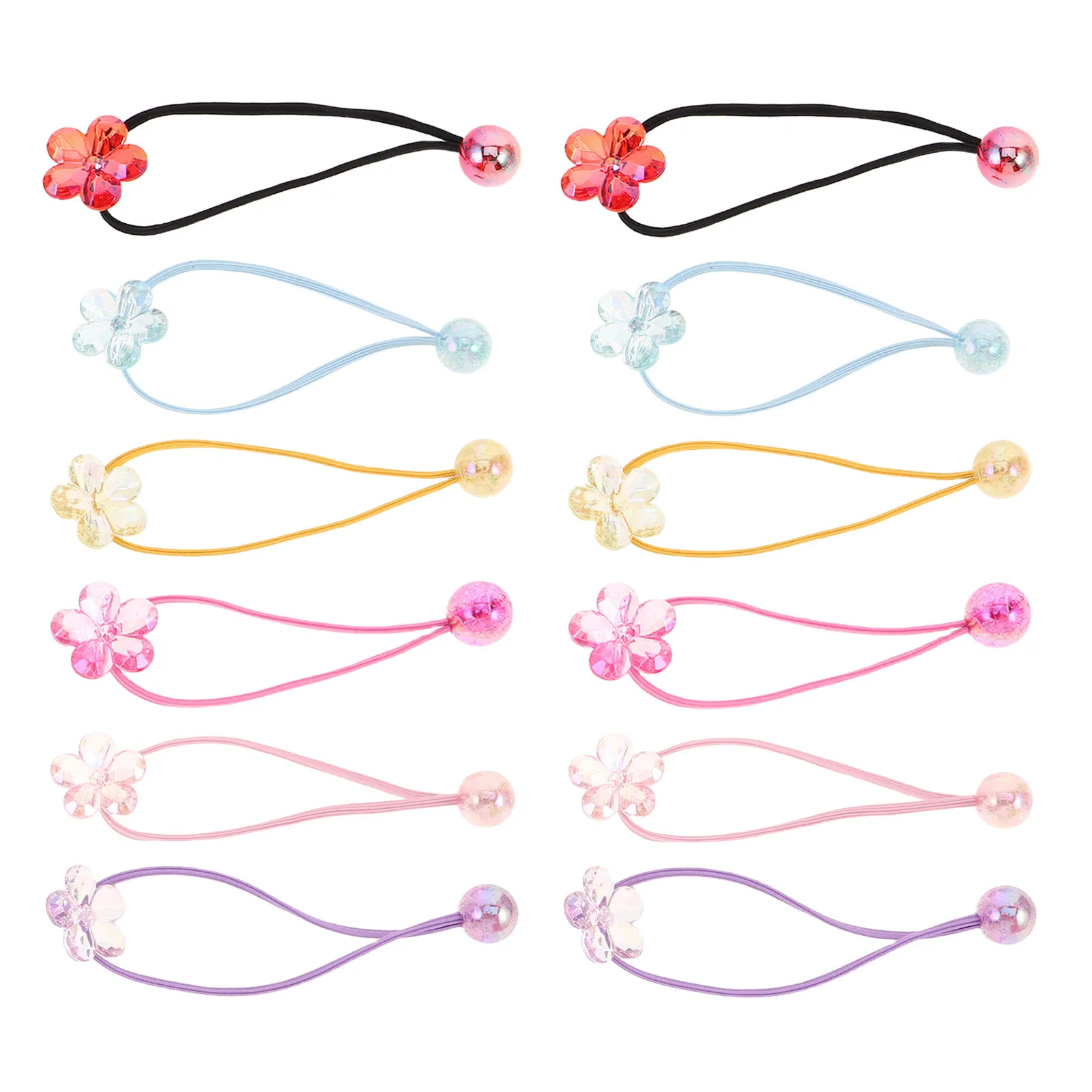 12Pcs Children Hair Rope Double Bead Flower Hair Ties Candy Color Soft Elastic Ponytail Holders for Toddler Girls Dance School