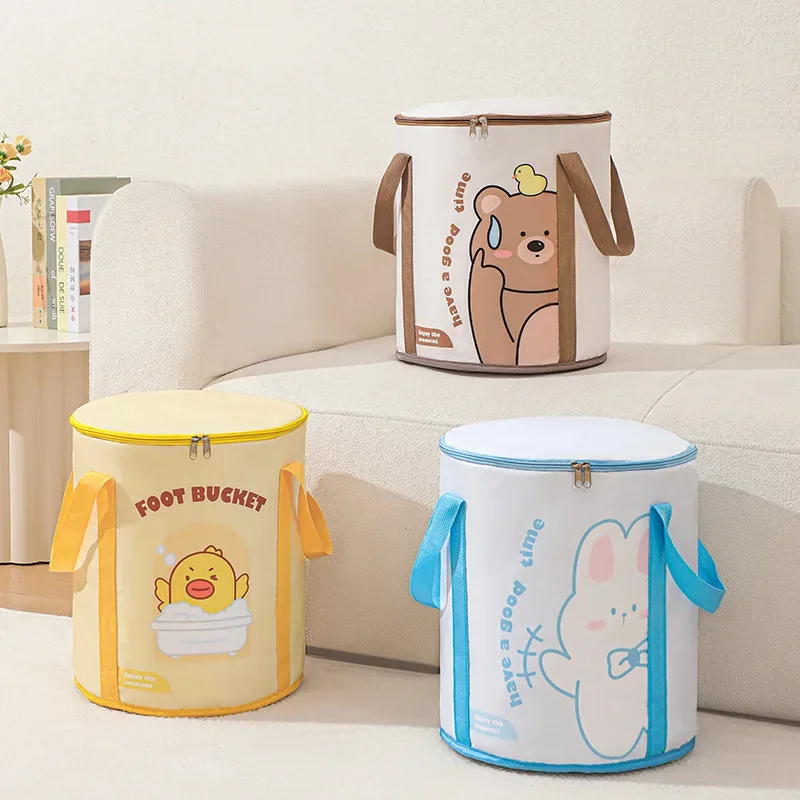 Cartoon Portable Folding Footbath Bucket with Multi-layer Aluminum Foil Insulation Cover Outdoor Waterproof Heated Foot Soak Bas