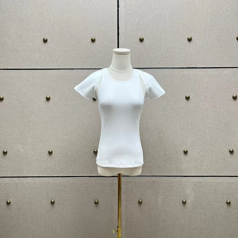 Women's Lace-Trimmed Ribbed Two-Piece T-Shirt Set, Round-Neck Short-Sleeve Fitted Top, High-Quality Tank Top, 2026, New Arrival,