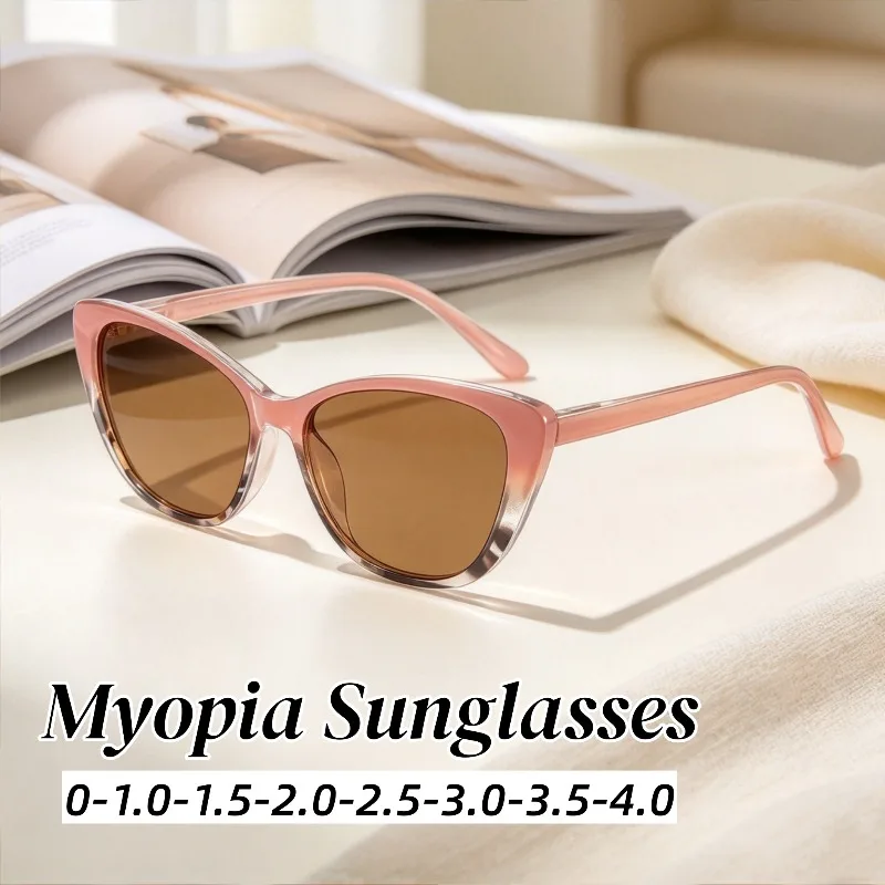 New Versatile Cat Eye HD Myopia Sunglasses for Women Trendy Sweet Shades Outdoor Driving Party Anti-UV Sun Eyewear for Daily Use