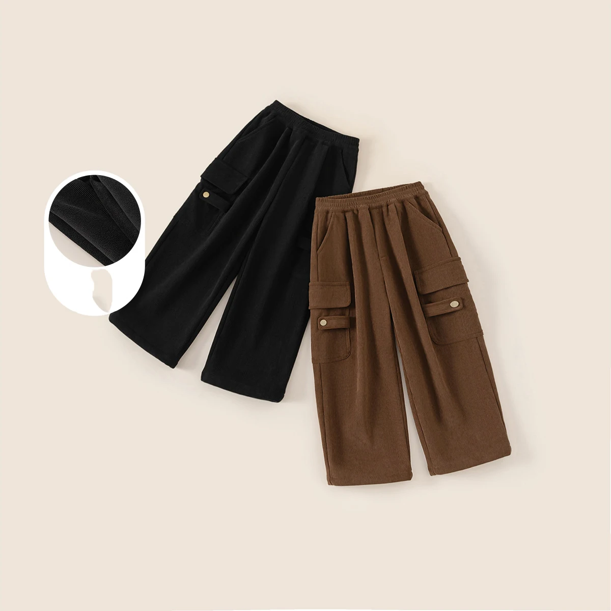 

UNITIM Kids Baby Boys Corduroy Pant Solid Color Thicken Warm Cargo Pant New Winter Versatile Elastic Waist Chidlren Boy Pant